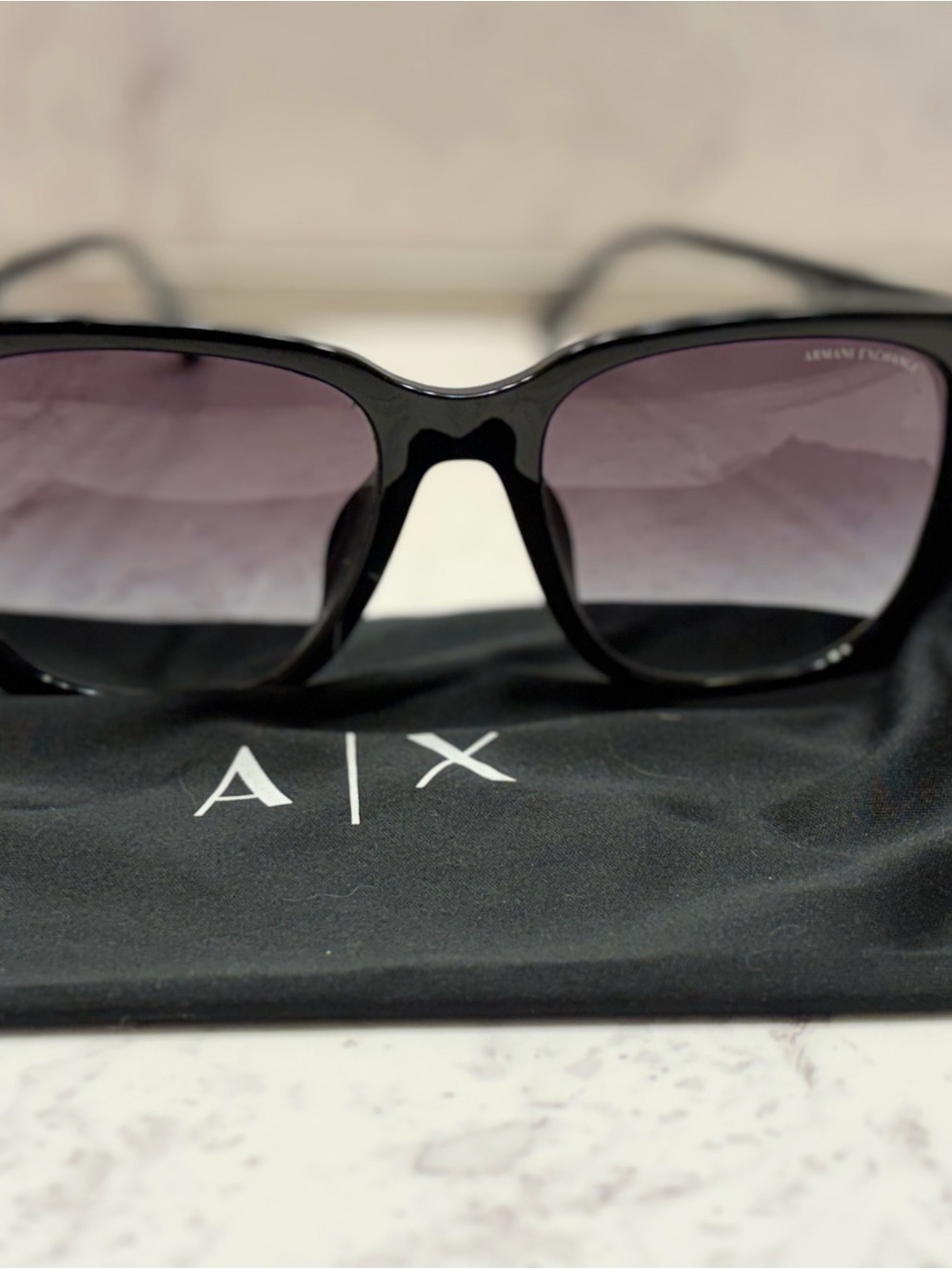 A/X Armani Exchange Black Frame Sunglasses with Purple Gradient Lenses